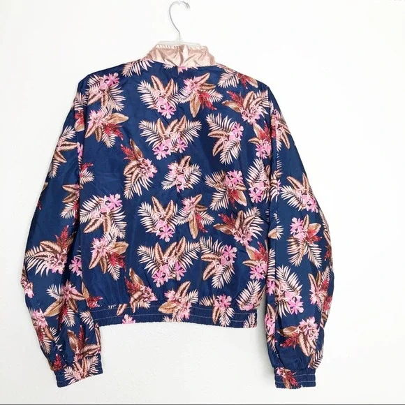New Look Windbreaker 90s Floral 1/4 Zip Cropped Hawaiian Metallic Jacket Small - Picture 2 of 9